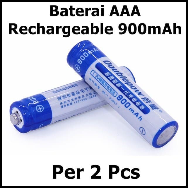 DOUBLEPOW Batre Baterai Alkaline Rechargeable AAA 900mAh 2 PCS