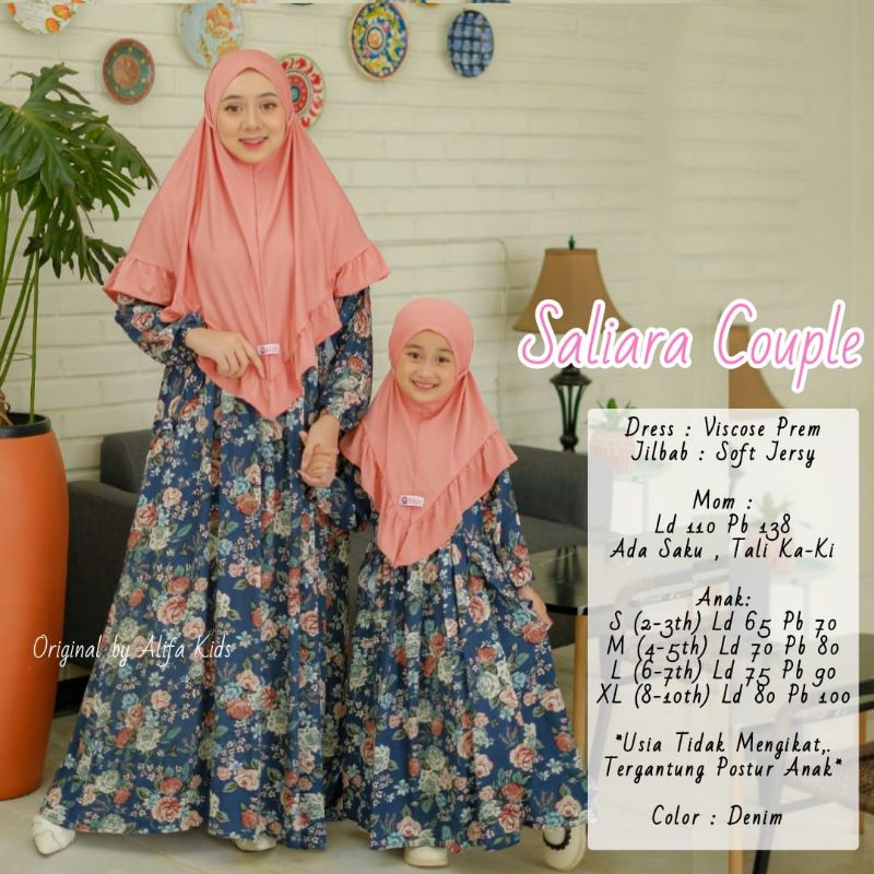 Couple Gamis Syari SALIARA COUPLE MAMA ANAK MOM KIDS BY ALIFA | Viscose premium, jersey | Ori Solo