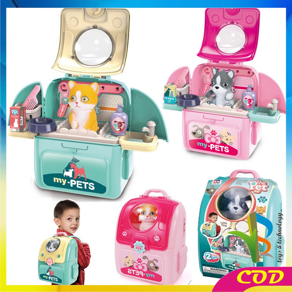 RB-M292-M293 Mainan Koper Backpack Set Maenan Anak Tas Ransel Pet Simulasi Kucing dan Anjing Make Up Set Pet Back Pack