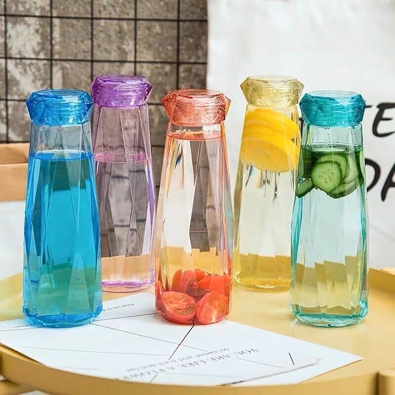 Botol Minum Kaca Diamond Kristal 450ML -  Tumbler Glass - Botol Minum Warna Air Panas Dingin