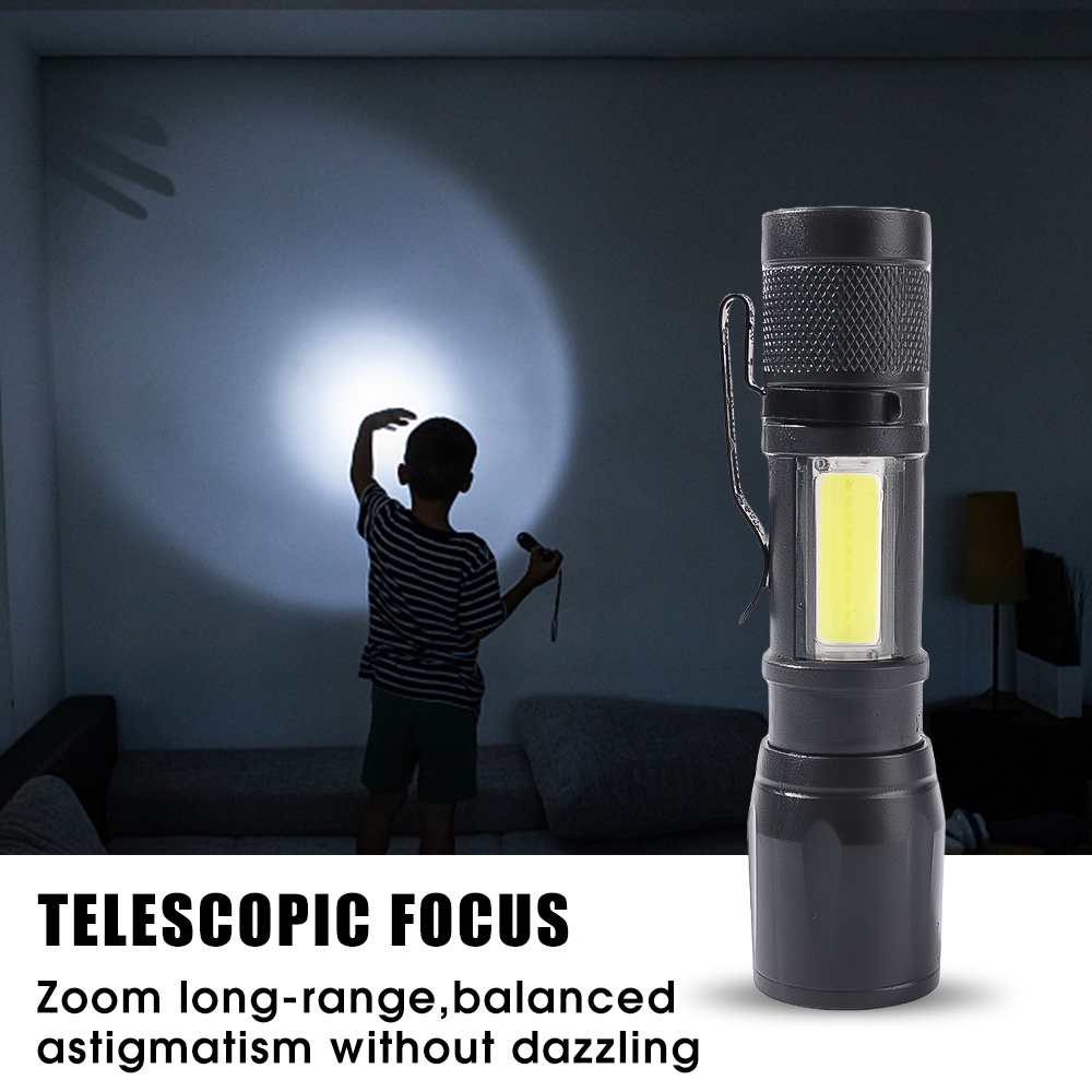 Mini Torch, Retractable Zoom Torch, Lampu Kerja COB LED, Senter Tahan Air Portable USB Rechargeable, Lampu Baca Super Terang Lampu Samping, Lampu Penerangan Hiking Camping Outdoor