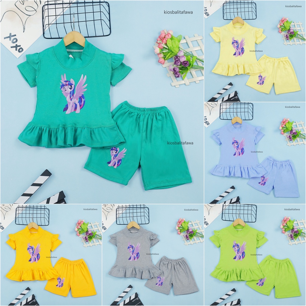 Set Kinan Bayi 1-2 Tahun / 6-24 Bulan IMPORT Setelan Bayi Balita Karakter Celana PendekPerempuan Polos Baju Tidur Main Kiosbalitafawa