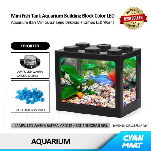 Promo Aquarium Ikan Mini Fish Tank Block Building Akuarium Susun Lego Led - COLOR LED Berkualitas
