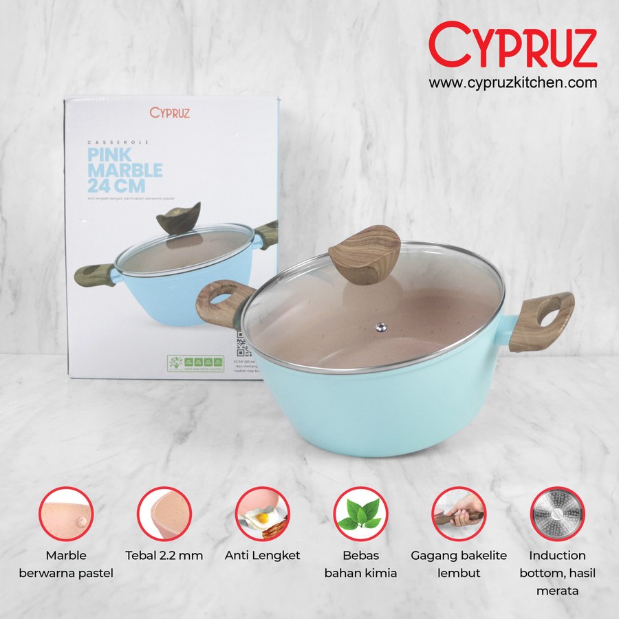 Cypruz PI-0837 Panci Color Marble Casserole + Tutup 24cm