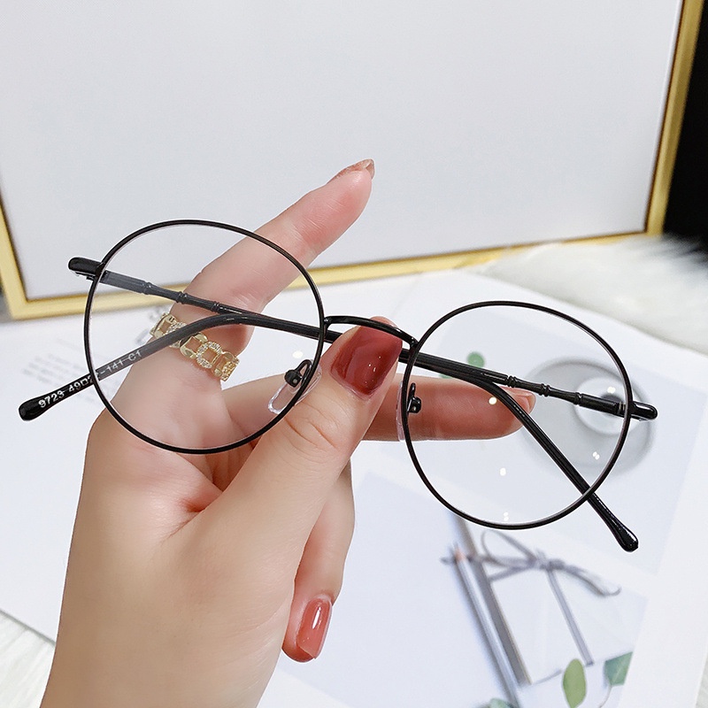 Kacamata Retro Lensa Biru Bulat Bahan Metal Untuk Priawanita