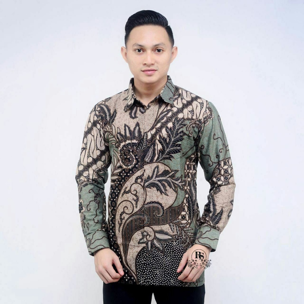 Batik Pria Lengan Panjang BATIK AZMIL HRB026 motif KERATONAN Kode 002 size M L XL XXL Reguler