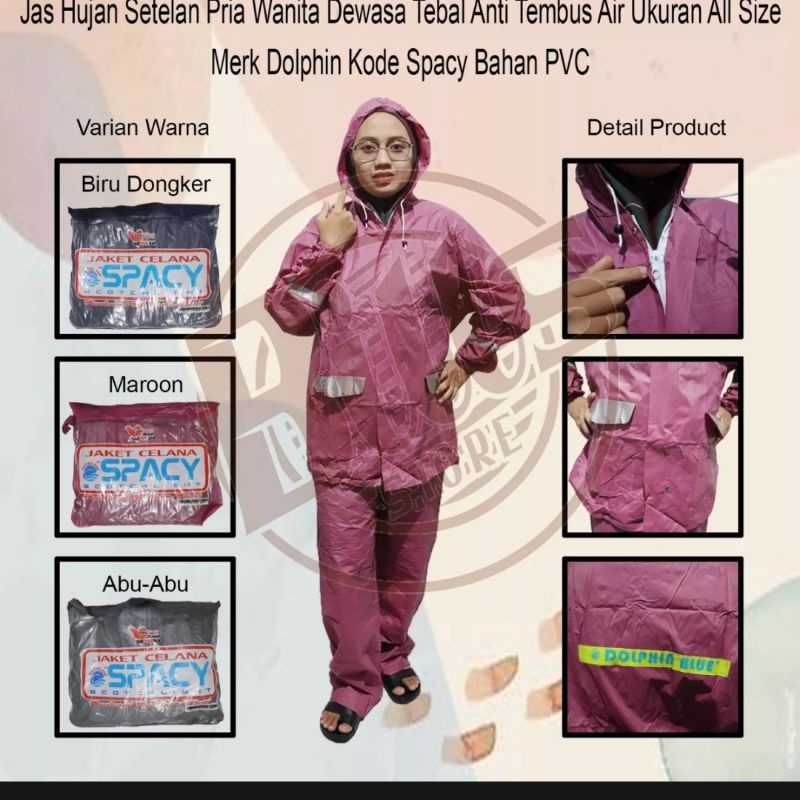 Mantel Jas Hujan Ujan Wanita Pria Dewasa Dolphin Spacy 961 Stelan Jaket Celana Murah