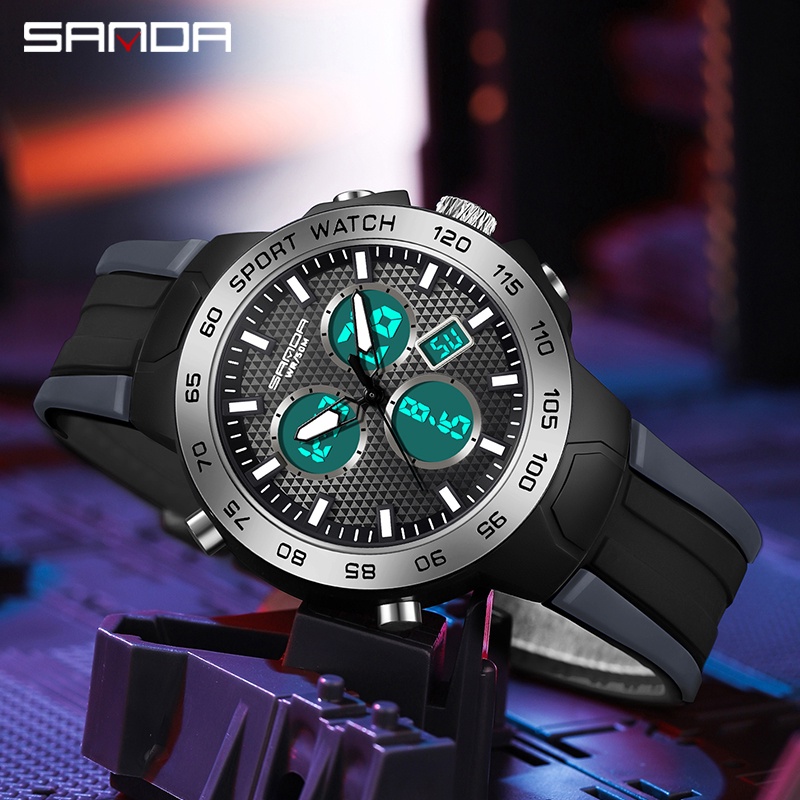 SANDA 3112 Jam Tangan Pria Digital Analog Tali Silicone Chronograph Anti Air WATCHKITE WKOS