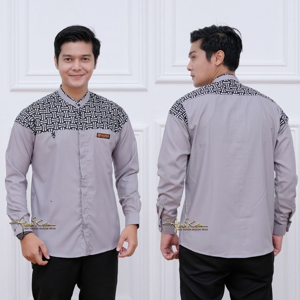 Baju Koko Dewasa Motif Pagar Kombinasi Batik Terbaru alkhalis