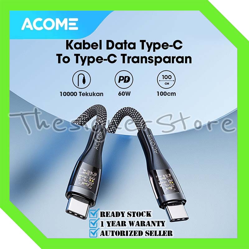 ACOME APD010T Kabel Data PD Type C to Type C 100cm Fast Charging 60 Watt Original - Garansi Resmi 1 Tahun