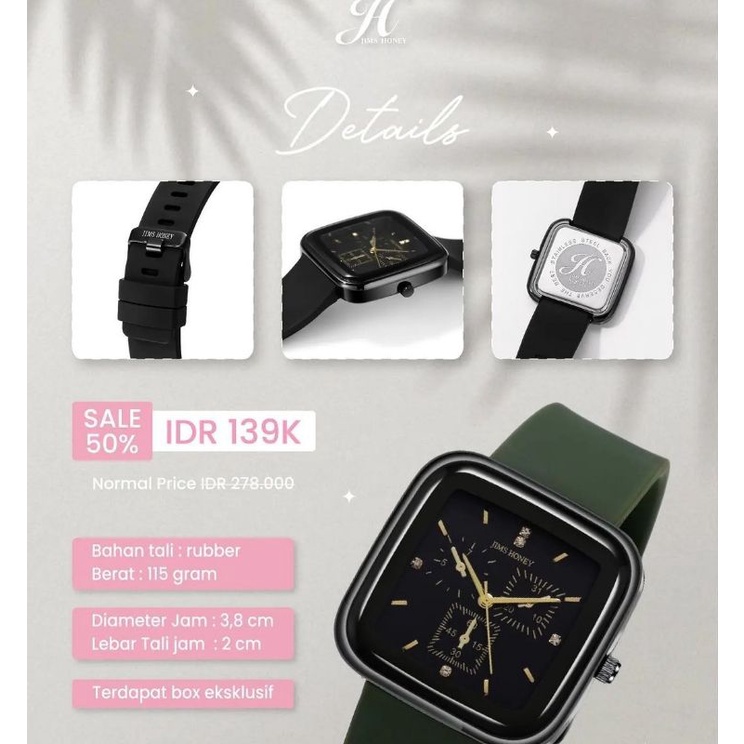 JAM TANGAN PRIA WANITA EXCLUSIVE JIMS HONEY JH 8027 JAM TANGAN UNISEX STRAP KARET RUBBER KOTAK UNIK KADO ULTAH ANNIVERSARY PACAR ISTRI CEWEK PEREMPUAN UNIK ELEGANT CANTIK MURAH FEMINIM