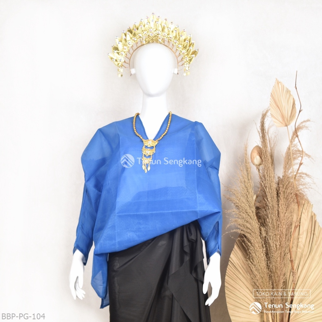 Baju Bodo Adat Bugis Makassar Dewasa Polos Original Tokko Asli Lengan Panjang Biru - Tenun Sengkang 