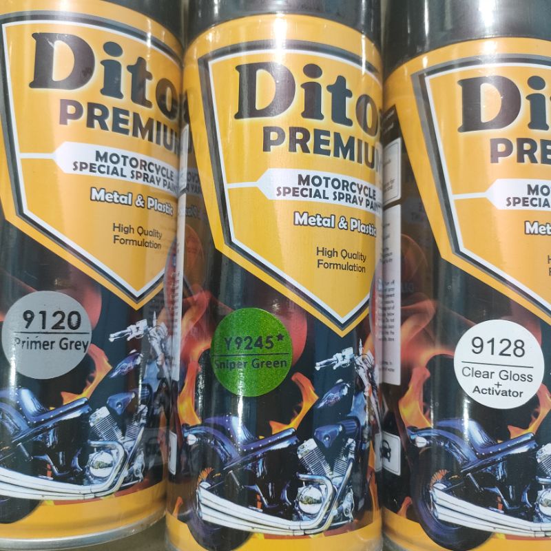 Pilok Cat Diton Premium Paket Lengkap 3 Kaleng Sniper Green Hijau Metalik Y9245 Primer Grey Epoxy 9120 Clear Glossy 9128 400cc Pilox Paketan Cat Semprot Special Spray Paint