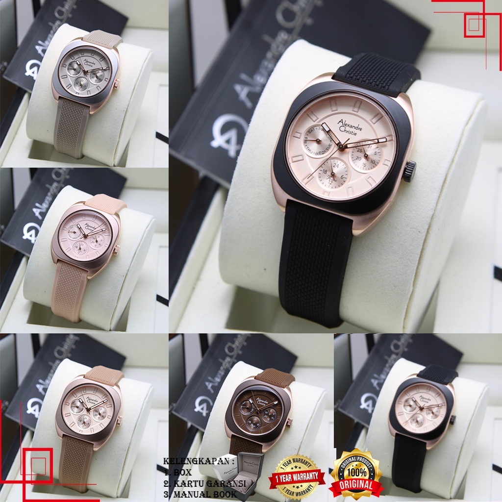 DISKON JAM TANGAN ALEXANDRE CHRISTIE AC 2990 AC2990 RUBBER WANITA CEWEK MULTIFUNCTION ORIGINAL GARAN
