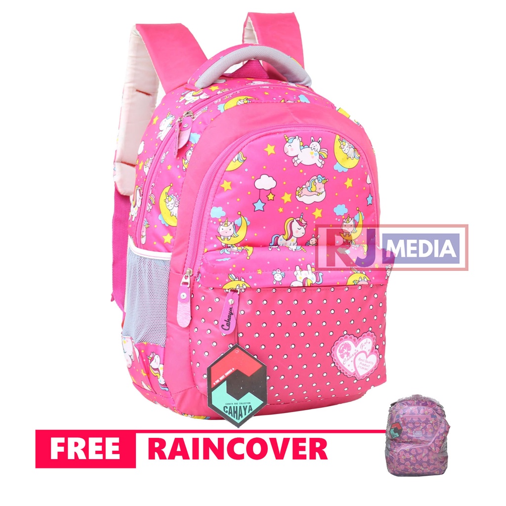 Tas Anak Perempuan Unicorn Style Backpack Anak TK SD Sekolah Les Ngaji TPA TPQ Bonus Jas Hujan Warna Pink Biru Bahan Tebal Kuat Awet Kualitas Impor Ransel Anak Cewek Piknik Muat LKS Buku Paket Buku Tema Laptop 14 inch