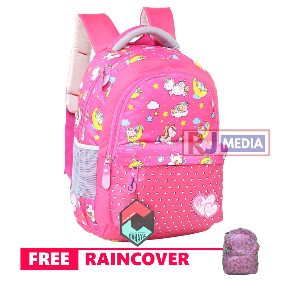 Tas Anak Perempuan Unicorn Style Backpack Anak TK SD Sekolah Les Ngaji TPA TPQ Bonus Jas Hujan Warna Pink Biru Bahan Tebal Kuat Awet Kualitas Impor Ransel Anak Cewek Piknik Muat LKS Buku Paket Buku Tema Laptop 14 inch