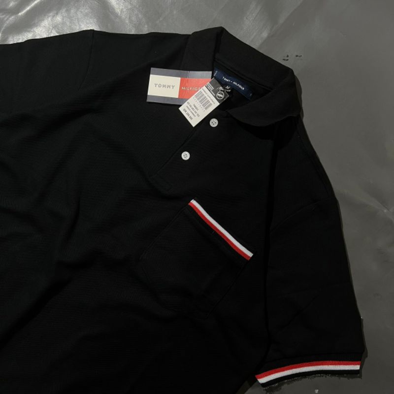 KAOS POLO TOMY HILFIGER BLACK FULL TAG LABEL CASUAL HYPE FASHION PRIA