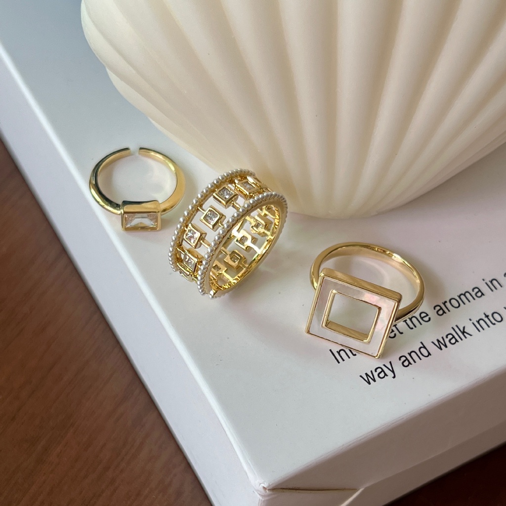 Cincin Model Terbuka Bahan Alloy Hias Berlian Imitasi Untuk Wanita