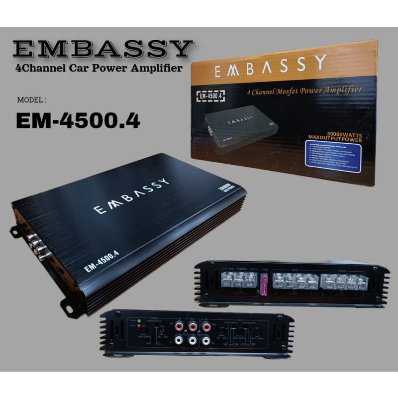 power mobil Embassy 4 chenel mosfet EM-4500.4 power amplifier  berkualitas