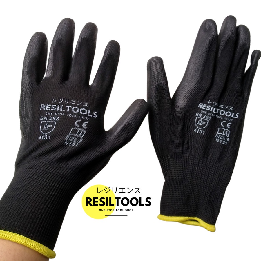 Jual Sarung Tangan Anti Licin Lapis Karet PU Safety Hand Glove Kebun ...