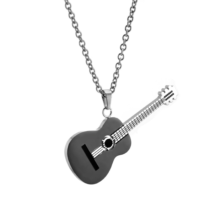 Kalung Liontin Bentuk Biola Gitar Bahan Stainless Steel Gaya Hip Hop Untuk Pria