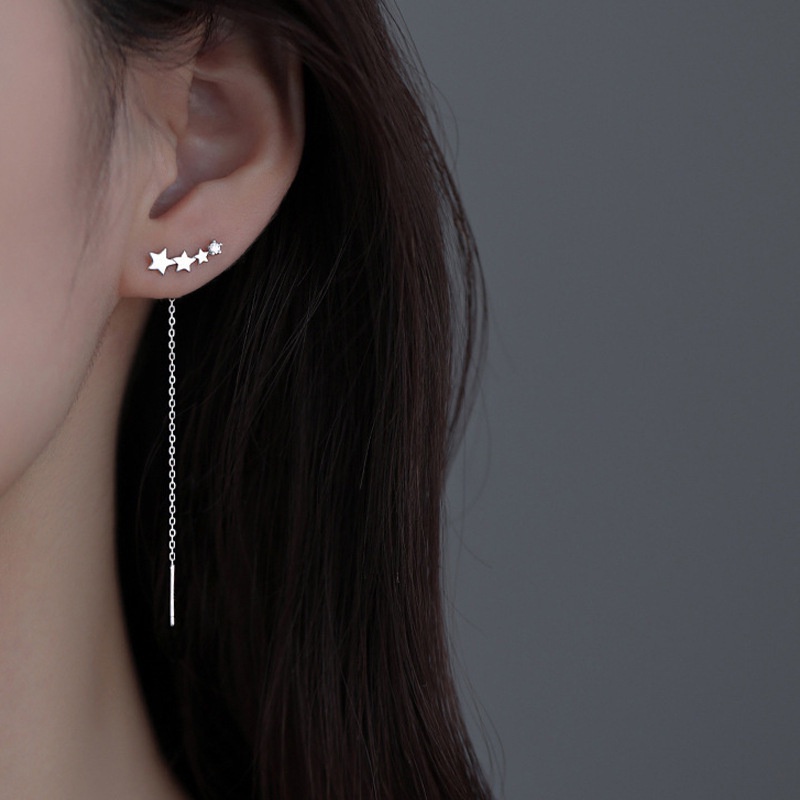 Anting Rumbai Kawat Panjang Desain Bintang Gaya Korea Untuk Wanita