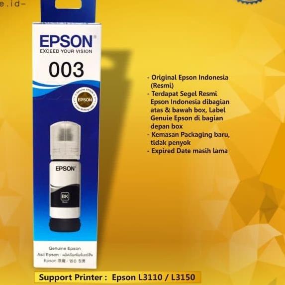 Tinta Epson 003 black Original Refill Ink Printer L3110 L3150 L 3110 - Hitam