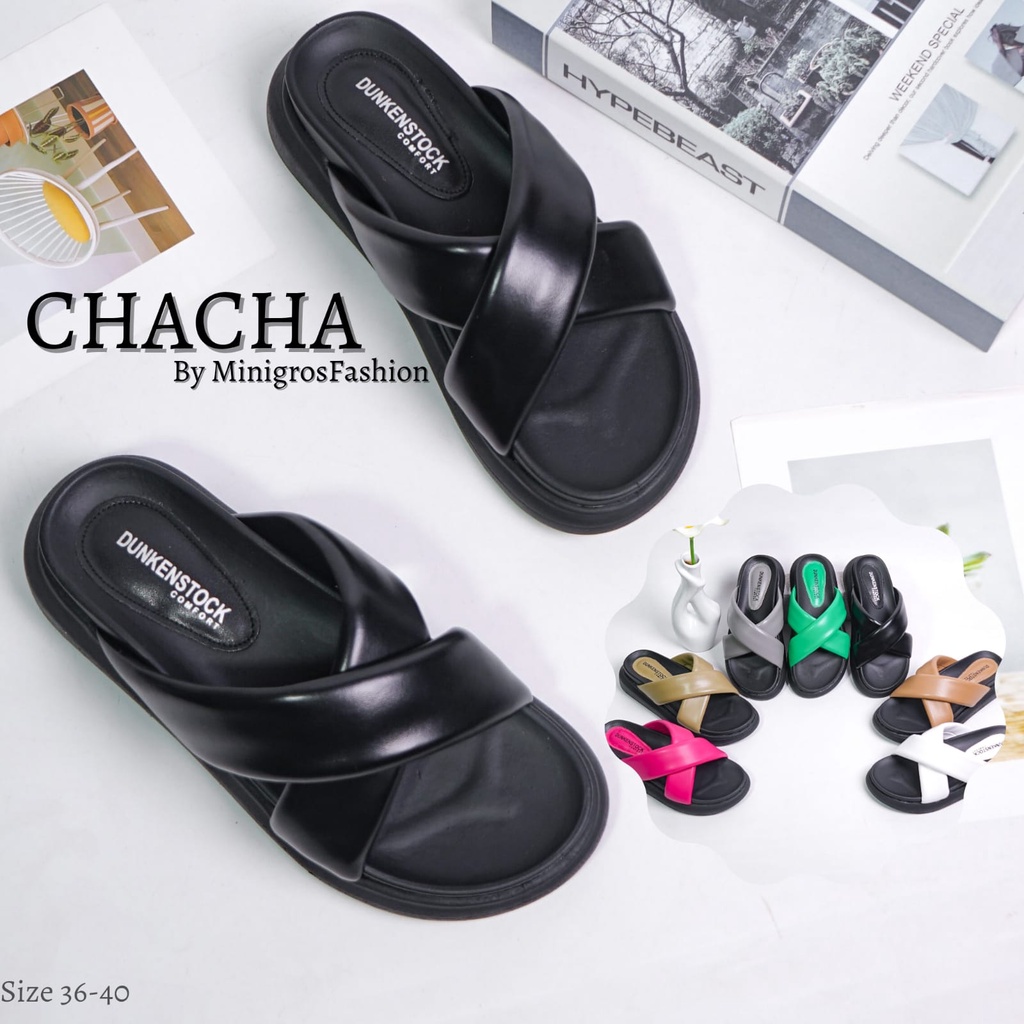 Dunkenstock CHACHA Sandal Wedges Wanita Kekinian Sendal Slide Casual Cewek Slop Hak Platform Terbaru