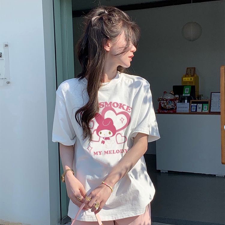 Print T-shirt Kaos Lengan Pendek Cartoon Melody Oversize Korean Style