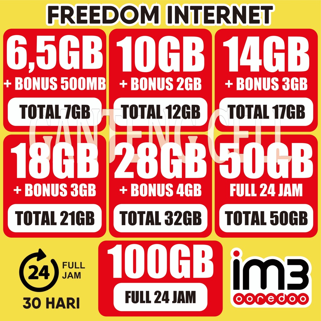 Kuota Indosat 100GB Full 24 jam