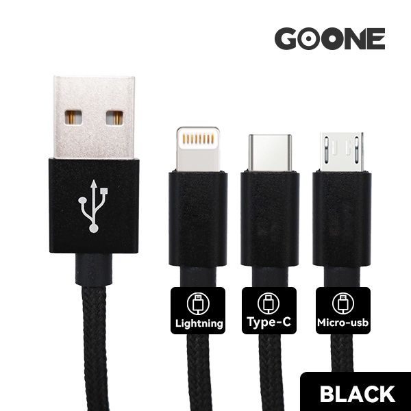 GOONE Kabel Charger Micro USB Type C Lighning 3A Fast Charging 1.2M Nylon Braided Cable