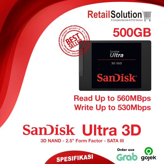 SSD Laptop Mini PC 2.5&quot; SATA - Sandisk Ultra 3D 500GB 500 GB