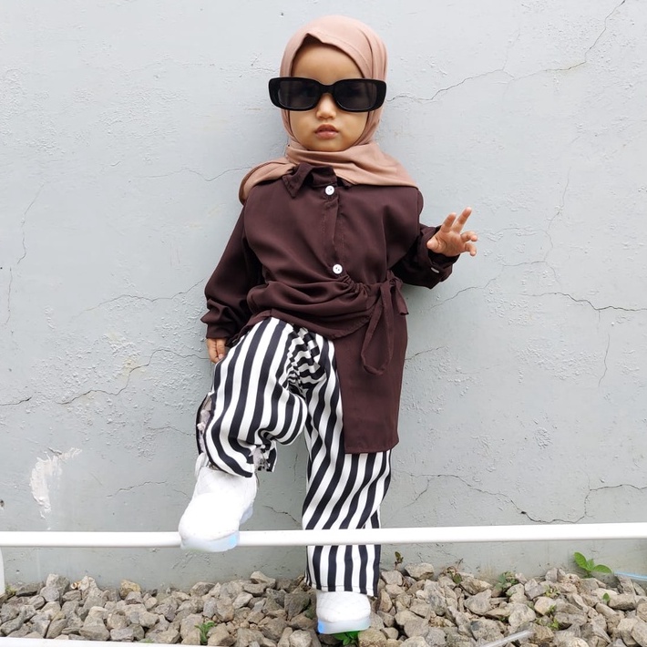 Setelan Anak Perempuan kemeja+celana panjang Set Anak Cewek keren style new arrival import