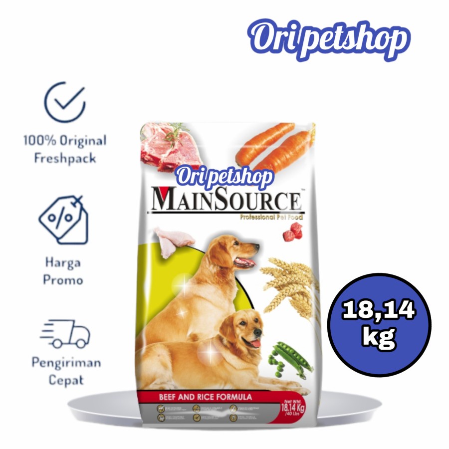 Mainsource Dog Adult Beef &amp; Rice Makanan Anjing Dewasa 18,14kg - Kargo