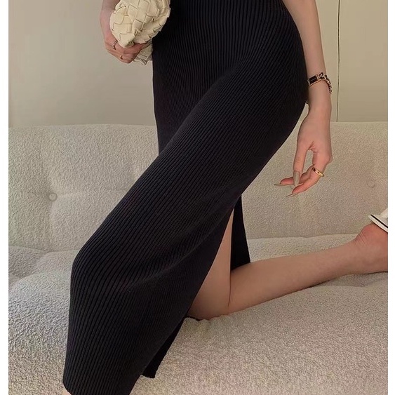 【Elegant】Korean Solid Sleevless Bodycon Midi Dress 7208