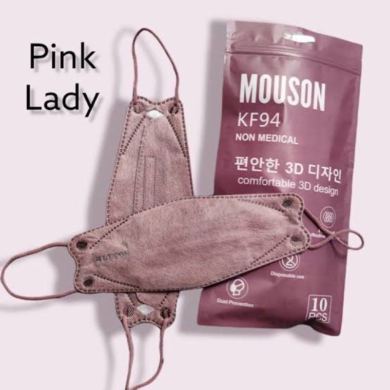 KF94 MASKER FACEMASK MOUSON / CAREION / ONCARE 4PLY ISI 10 PCS WARNA HITAM - PUTIH-PINK LADY MSN/ KF94