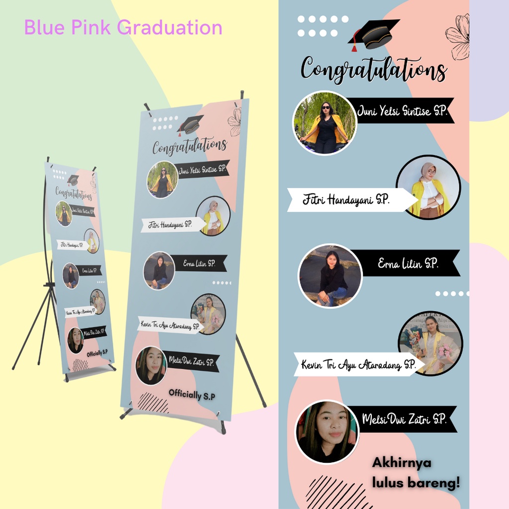 CETAK BANNER WISUDA PINKBLUE [X-BANNER UKURAN 160x60]