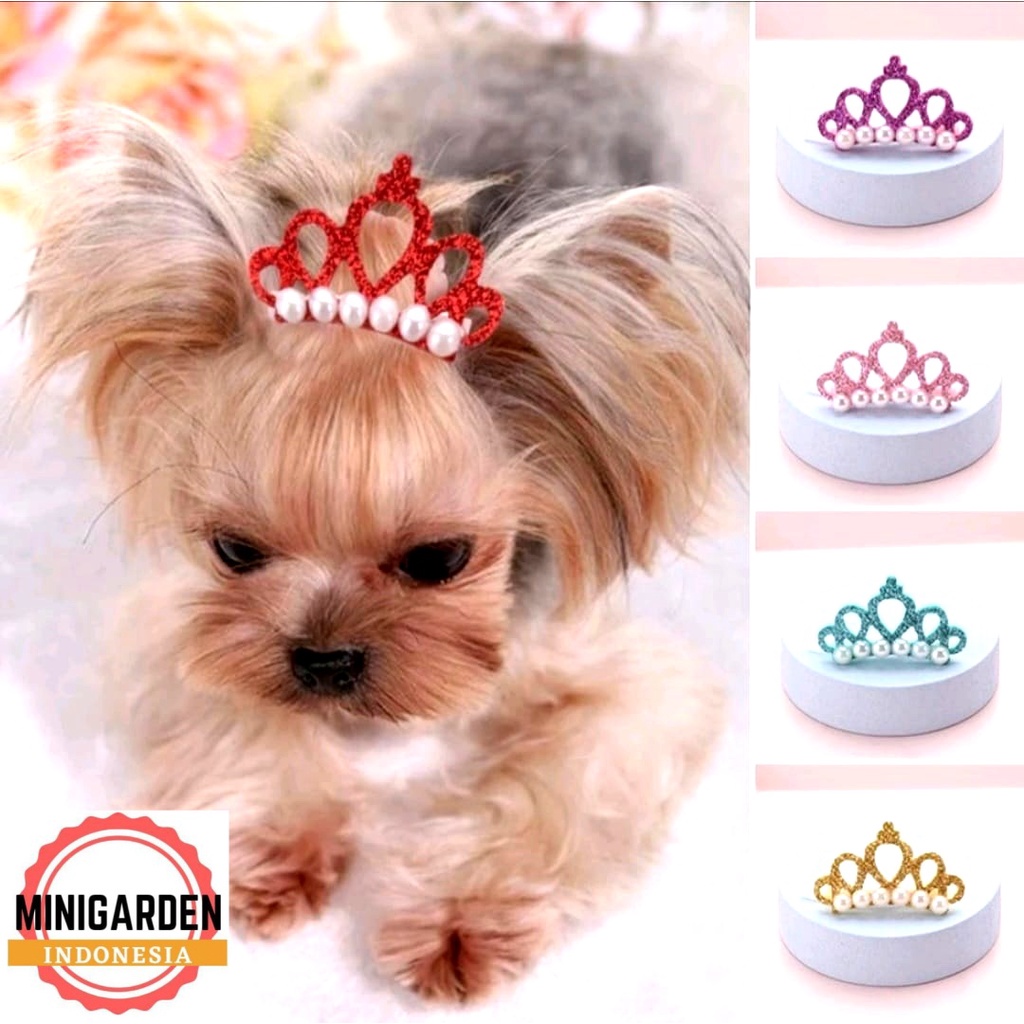 JEPIT RAMBUT BULU HEWAN MODEL MAHKOTA aksen mutiara pet accessories anjing kucing