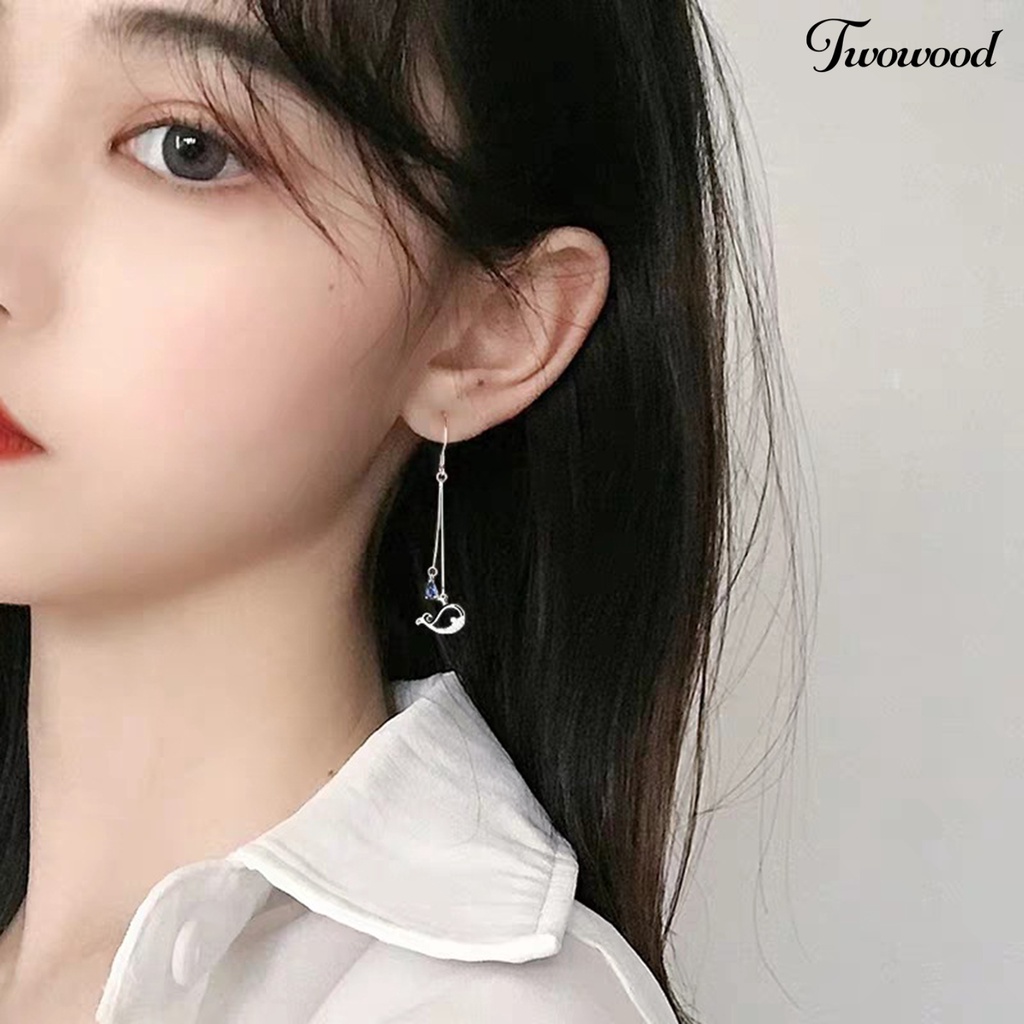 1 Pasang Anting Juntai Bentuk Whale Cube Zirconia Gaya Korea Untuk Pernikahan