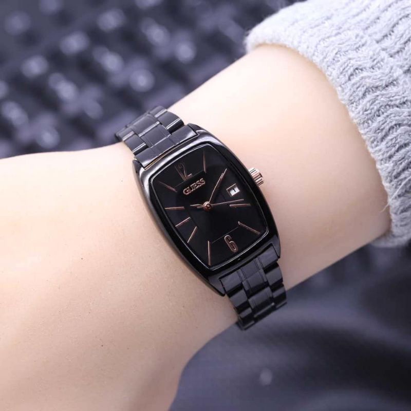 (Cod)Jam Tangan Wanita Fashion Gues Oval Angka Tanggal Aktif Strap Rantai/Stell(Dikirim Jakarta)