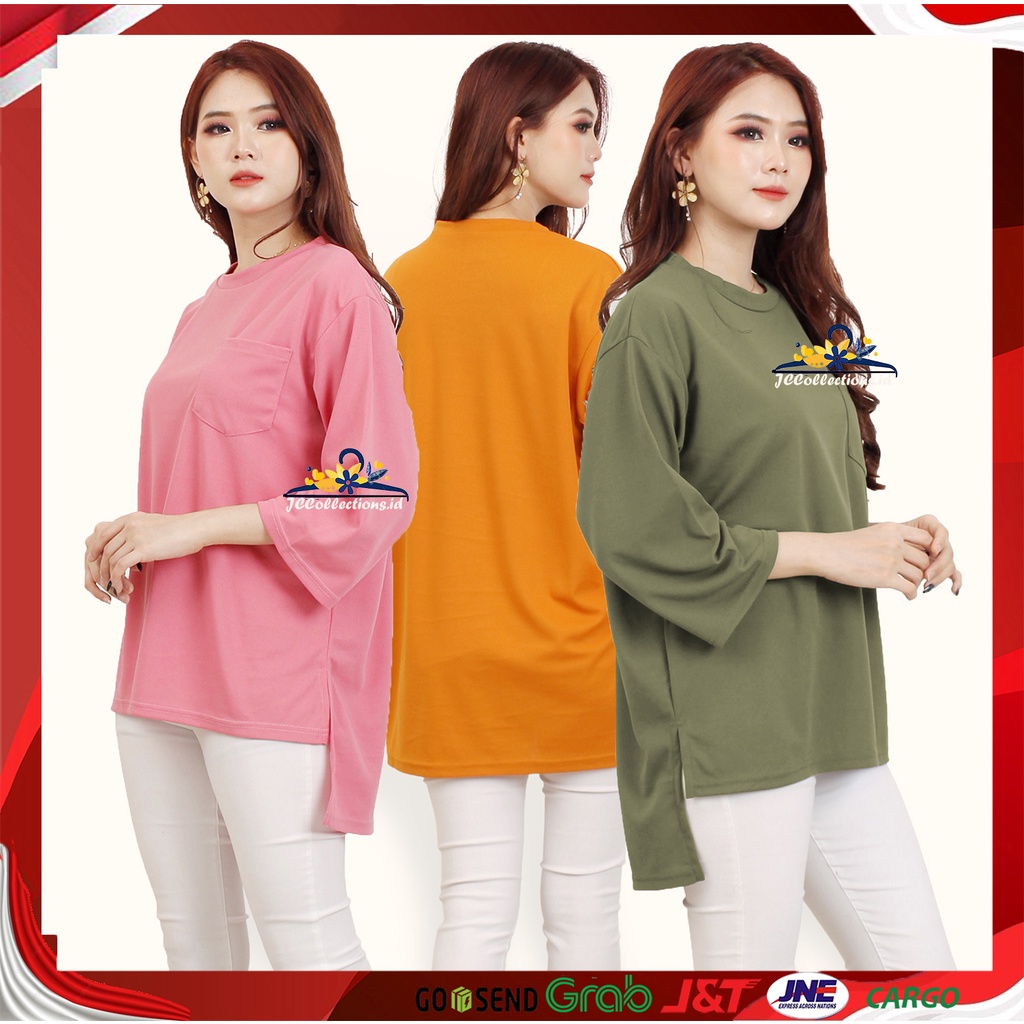 Kaos Jumbo Wanita Oversized Lengan panjang  wanita Gaya Korea  variasi kantong - Jasminne JCCOllections