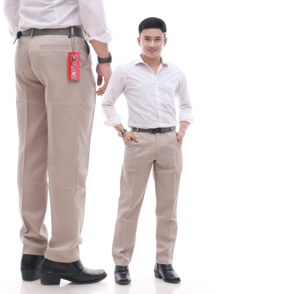 CELANA KANTOR FORMAL (FLESTER MEN'S WEAR CREAM)  PRIA SLIMFIT BAHAN DASAR KAIN WOLL KUALITAS