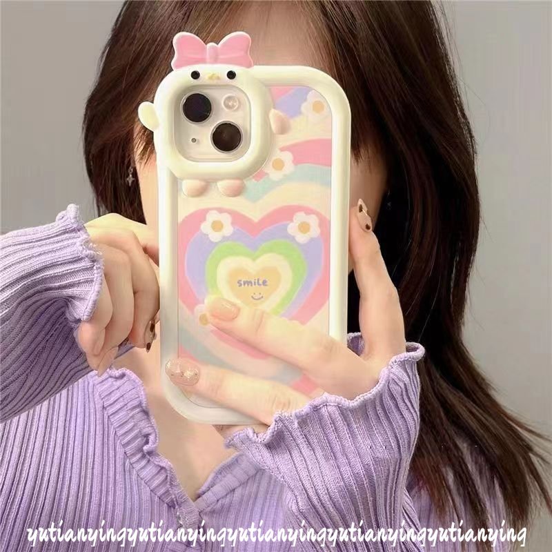 Soft Case Desain Hati Bunga 3D Untuk iPhone 11 12 13 14 Pro Max 7 8 6 6s 14 Plus X XS Max SE 2020