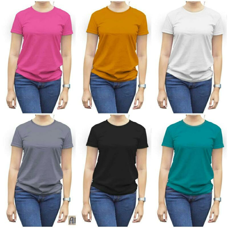 O Neck Kaos Polos Wanita Spandek Premium