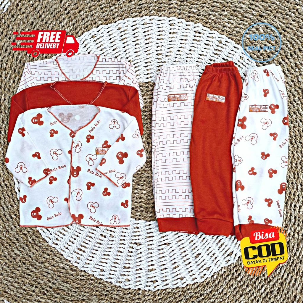 SALE 7.7 - 18 PCS Baju Bayi Celana Bayi Baru Lahir Newborn Bolo-Bolo Serian MERAH BATA