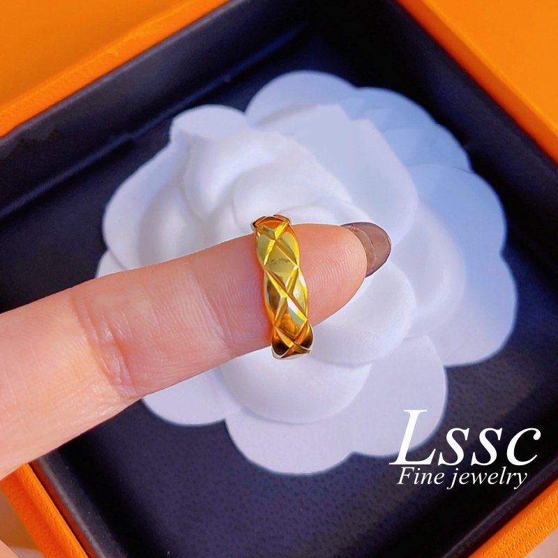 Cincin Titanium Wanita Emas 18K Elegan Cantik Anti Karat Perhiasan Korea Fashion Aksesoris Pasangan