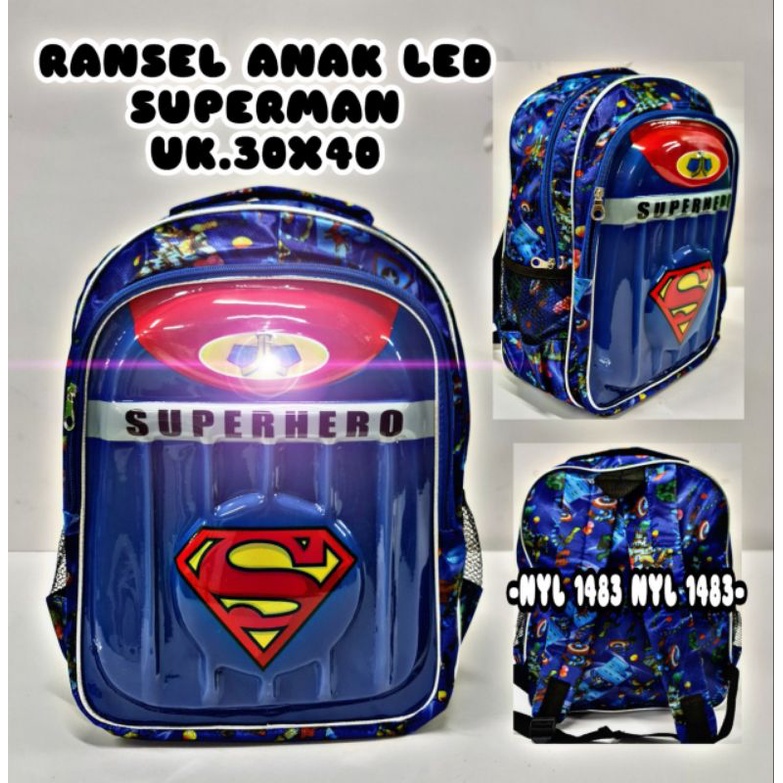 Tas Timbul Tas Ransel Anak Sekolah TK SD Lampu LED 3D SUPERHERO