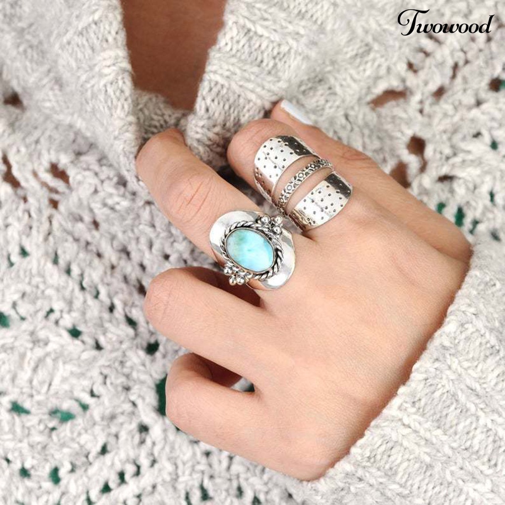 Cincin Jari Model Lebar Gaya Boho Vintage Untuk Pria Dan Wanita