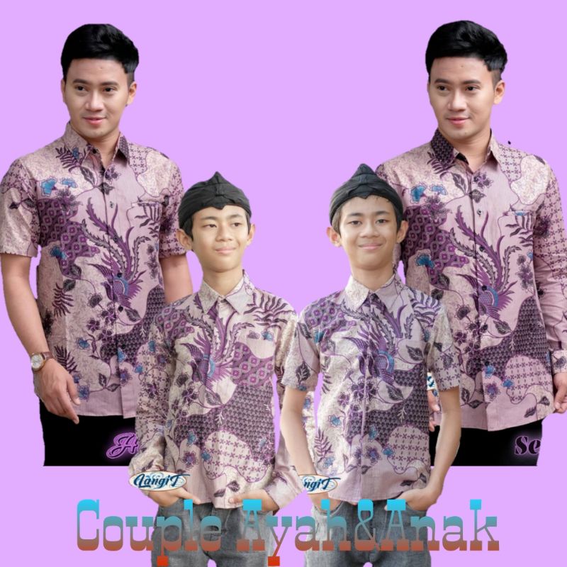 COUPLE BATIK TERLARIS) - BAJU COUPLE AYAH DAN ANAK TERLARIS - BATIK KEMEJA JUMBO M L XL XXL 3L 4L 5L MOTIF SKAR JAGAT UNGU