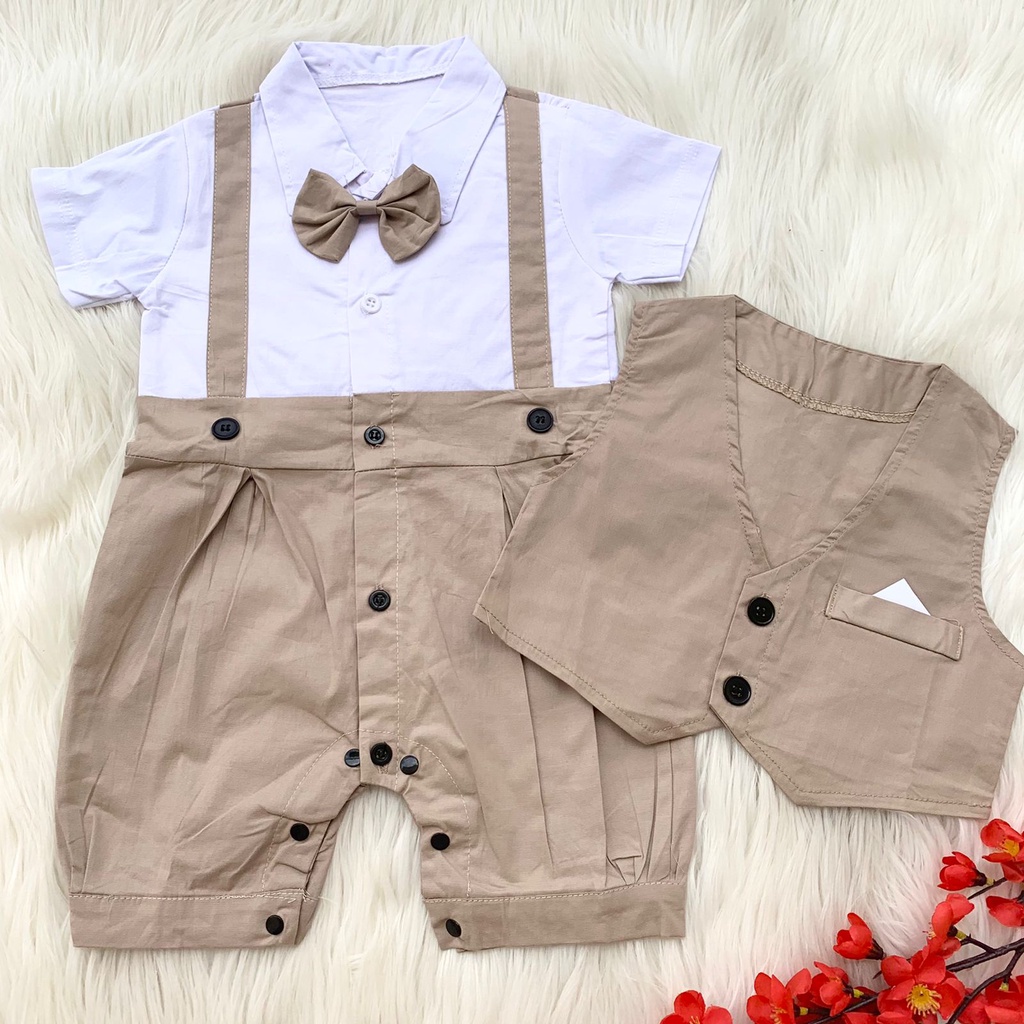 Baju setelan kemeja rompi sambung celana biru pergi fashion anak bayi cowok laki baby boy murah -DEN